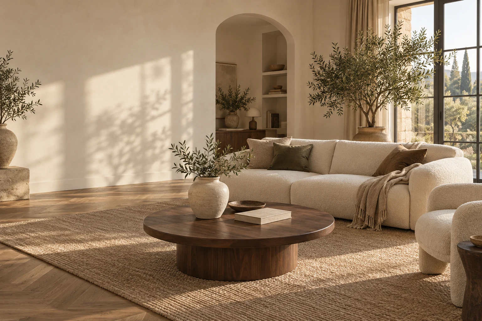 Salon chaleureux ivoire et bois